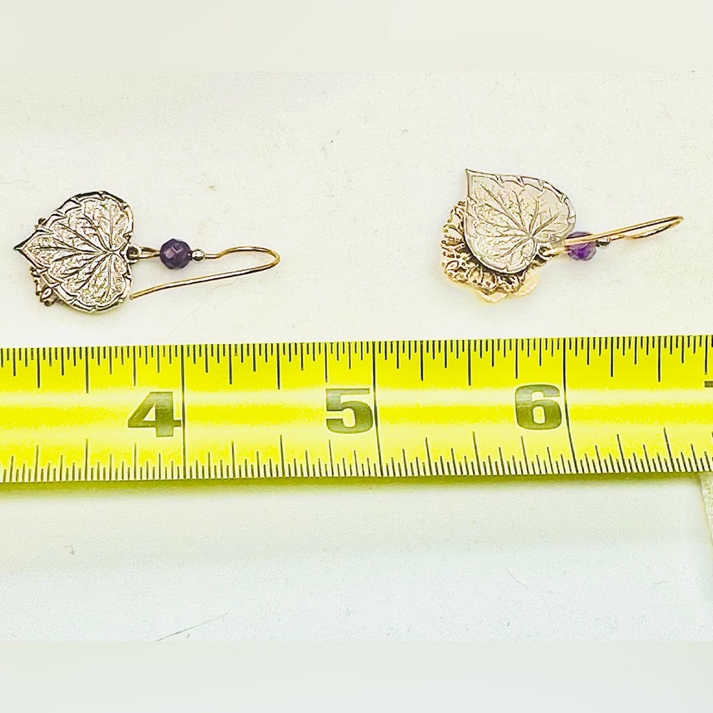 Silver Forest Violet Pansy Dangle Hook Earrings Flowers Nickel Free - Picture 3 of 3